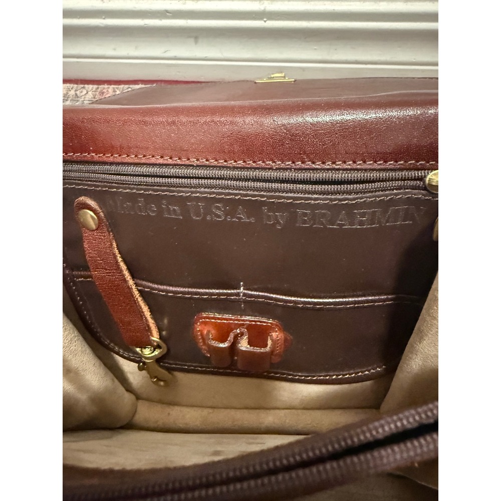 Vintage Brahmin Mahogany Leather Woven Flap Crossbody Bag Made in USA Satchel - Picture 4 of 6